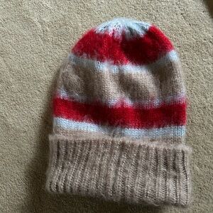 Free People fuzzy Red and Tan  Beanie hat